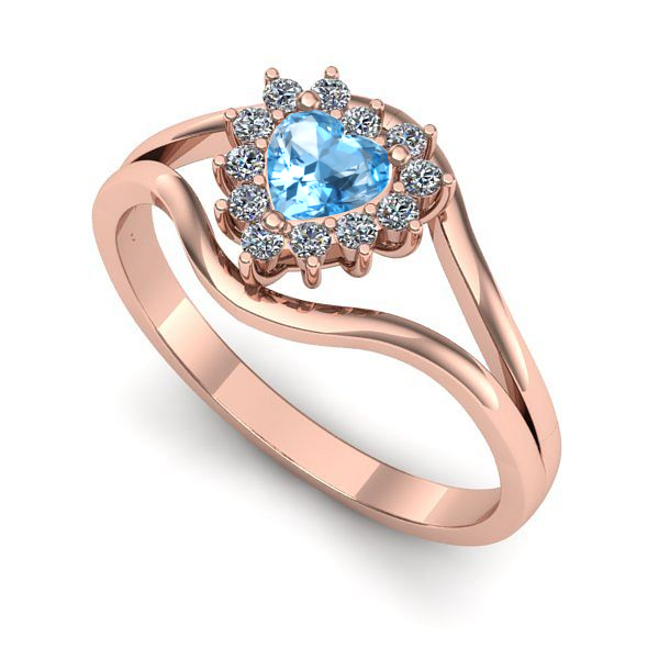 Inel logodna din aur roz cu topaz blue