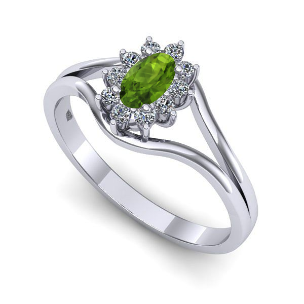 Inel logodna din aur alb cu peridot