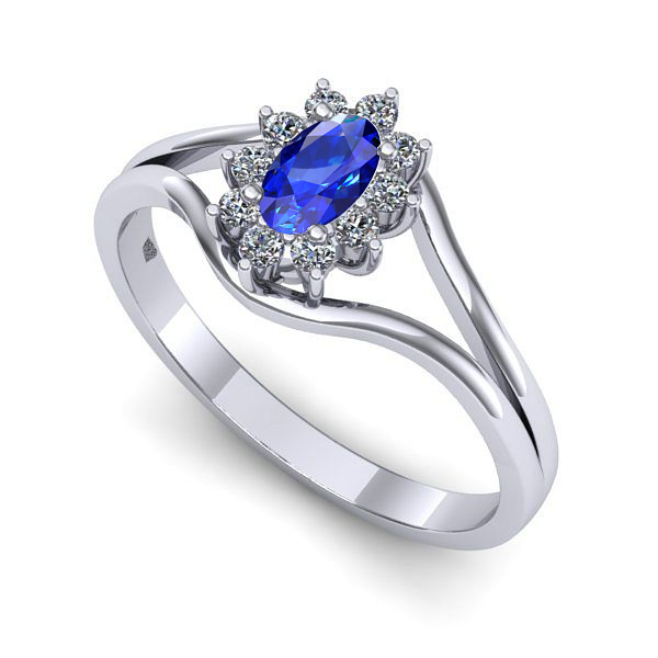 Inel logodna din aur alb cu safir