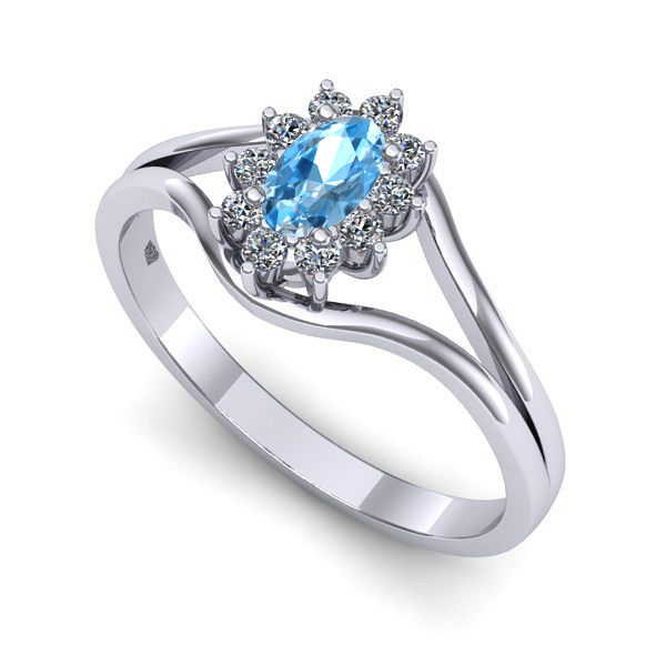 Inel logodna din aur alb cu topaz blue