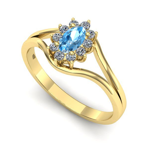 Inel de logodna din aur galben cu topaz blue