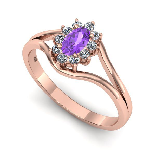 Inel de logodna din aur roz cu ametist