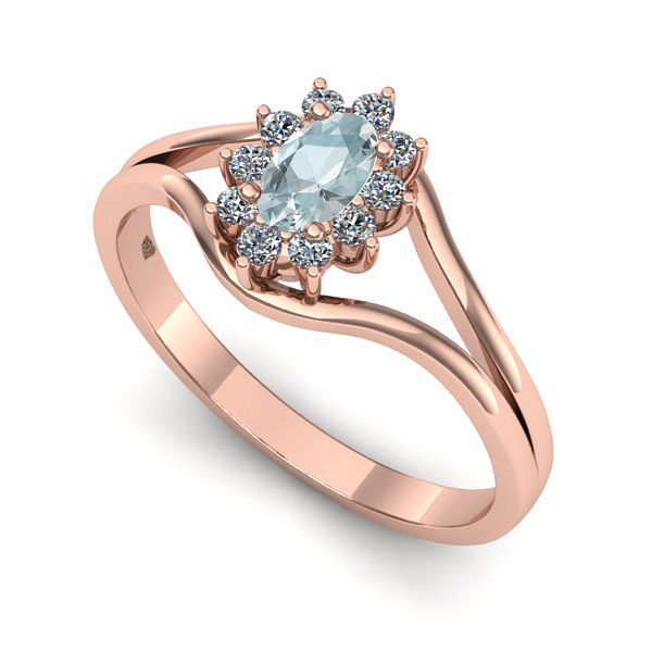 Inel logodna din aur roz cu aquamarin