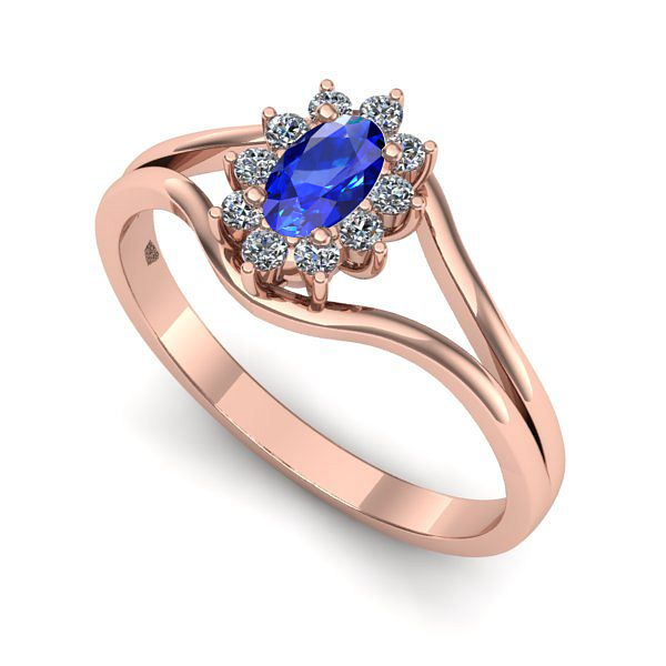 Inel de logodna din aur roz cu safir