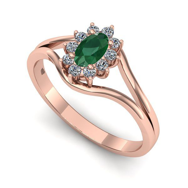 Inel de logodna din aur roz cu smarald