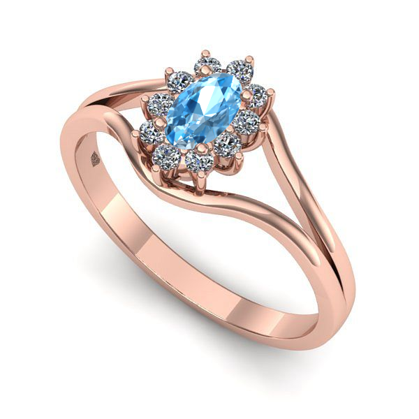 Inel logodna din aur roz cu topaz blue