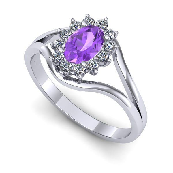 Inel logodna din aur alb cu ametist