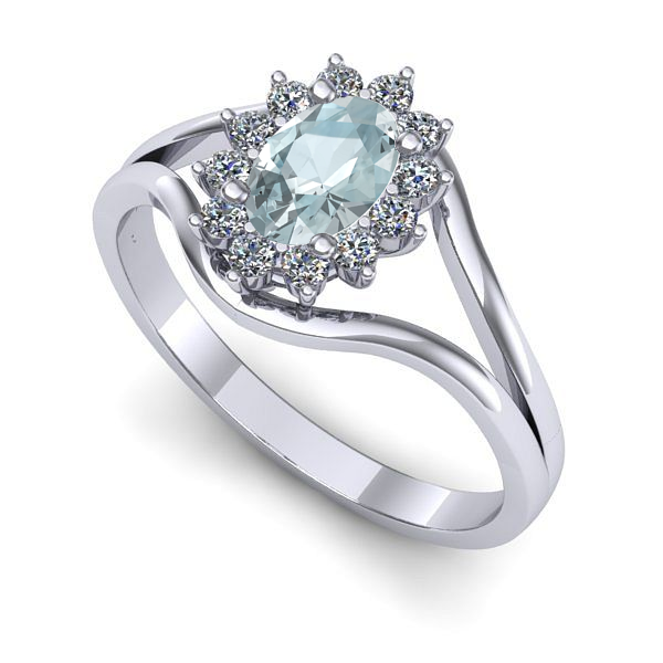 Inel din aur alb cu aquamarin