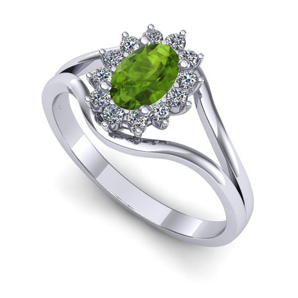 Inel de logodna din aur alb cu peridot