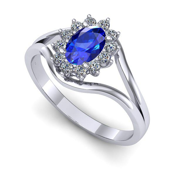 Inel logodna din aur alb cu safir