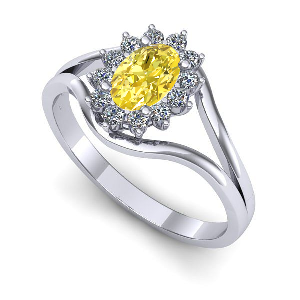 Inel logodna din aur alb cu safir galben