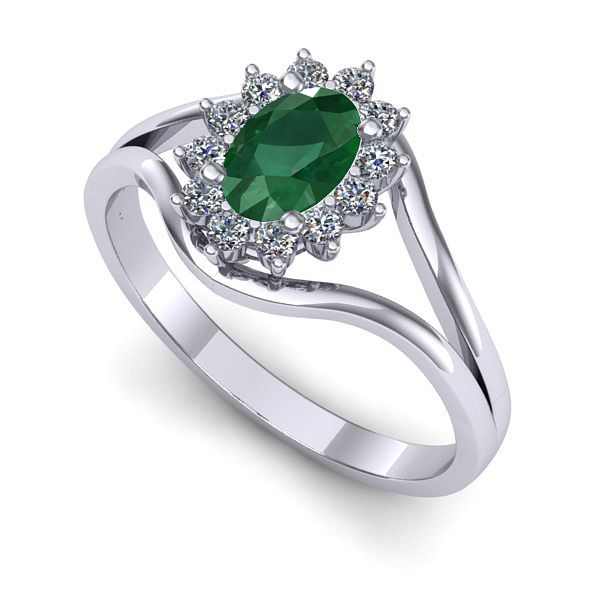 Inel de logodna din aur alb cu smarald