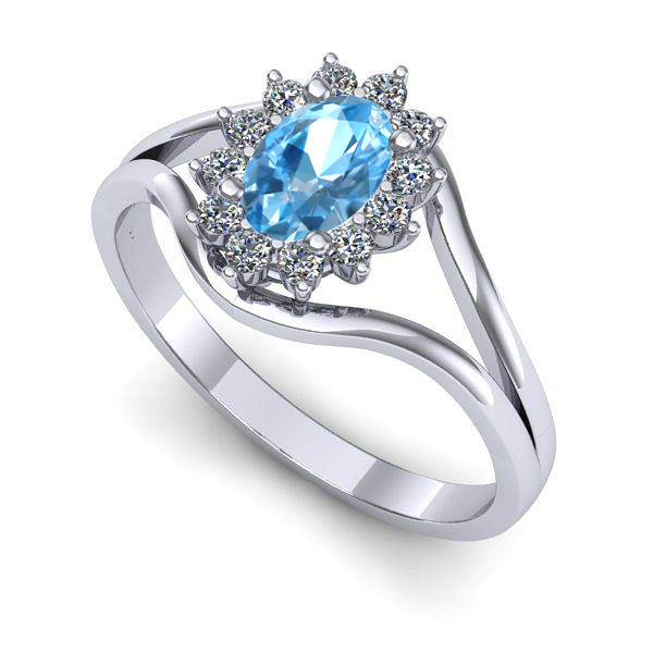 Inel de logodna din aur alb cu topaz blue