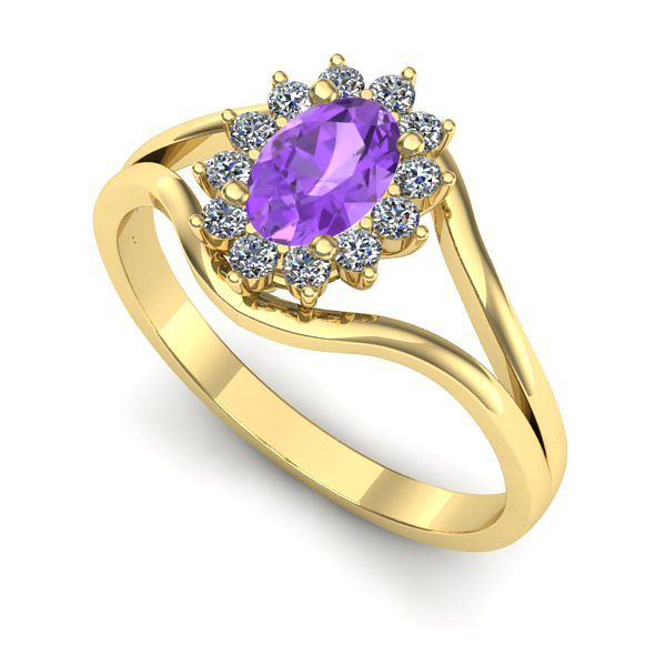 Inel de logodna din aur galben cu ametist
