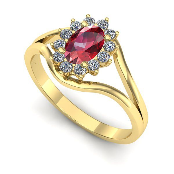 Inel logodna din aur galben cu rubin