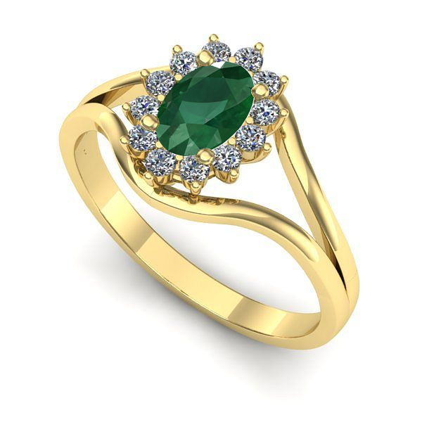 Inel de logodna din aur galben cu smarald