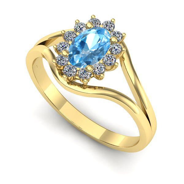 Inel de logodna din aur galben cu topaz blue