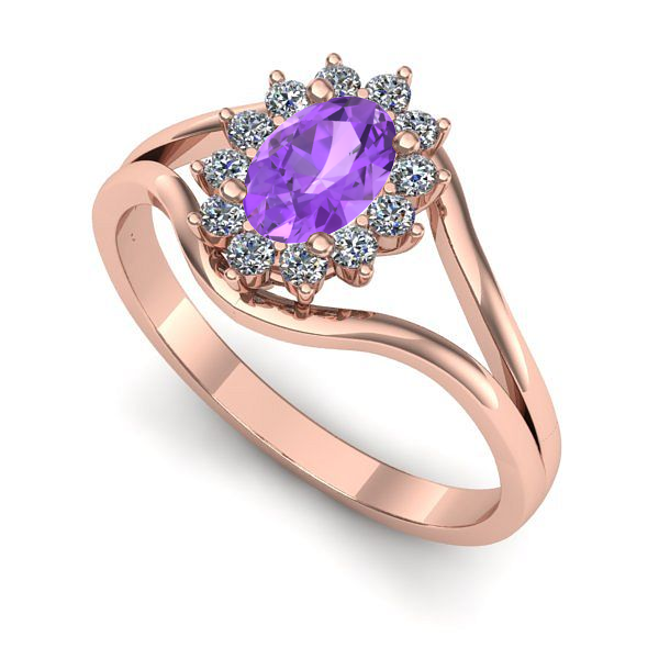 Inel de logodna din aur roz cu ametist