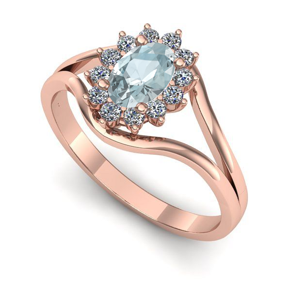 Inel logodna din aur roz cu aquamarin