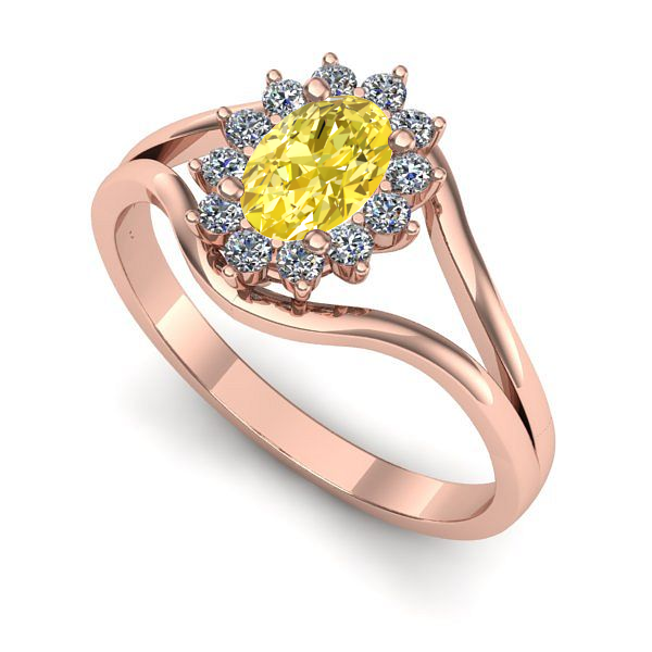 Inel logodna din aur roz cu safir galben