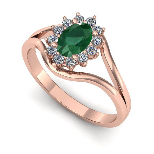 Inel de logodna din aur roz cu smarald