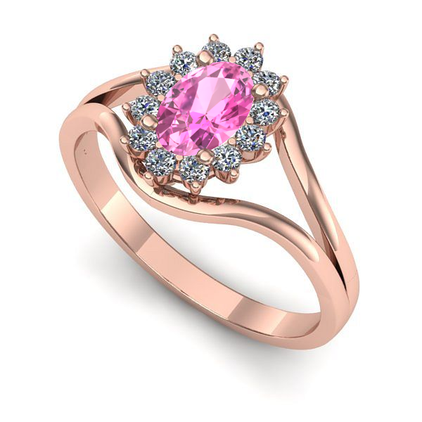 Inel logodna din aur roz cu safir roz