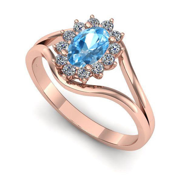 Inel de logodna din aur roz cu topaz blue
