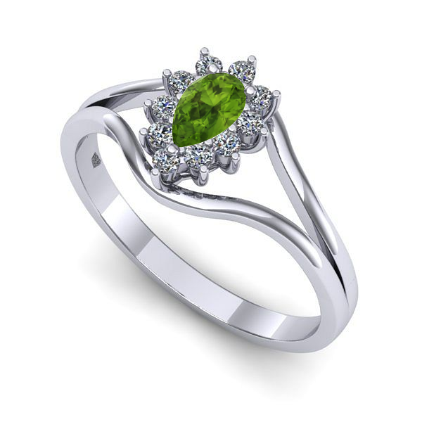 Inel logodna din aur alb cu peridot