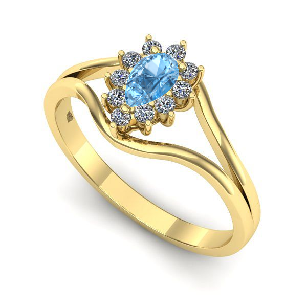 Inel din aur galben cu topaz blue