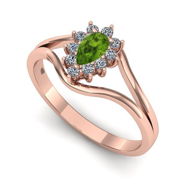 Inel logodna din aur roz cu peridot