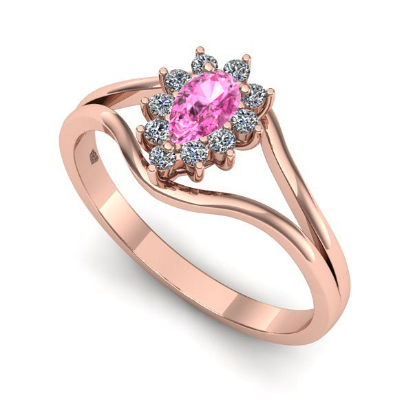 Inel logodna din aur roz cu safir roz