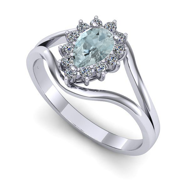 Inel din aur alb cu aquamarin