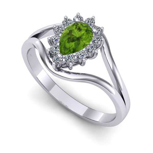 Inel logodna din aur alb cu peridot