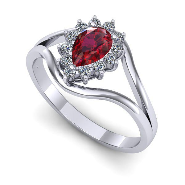 Inel logodna din aur alb cu rubin