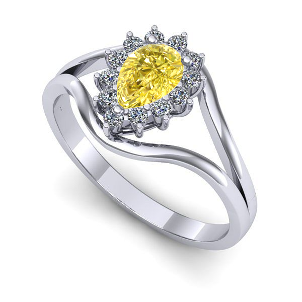 Inel logodna din aur alb cu safir galben