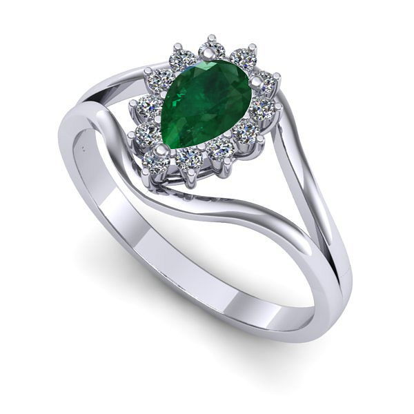 Inel logodna din aur alb cu smarald