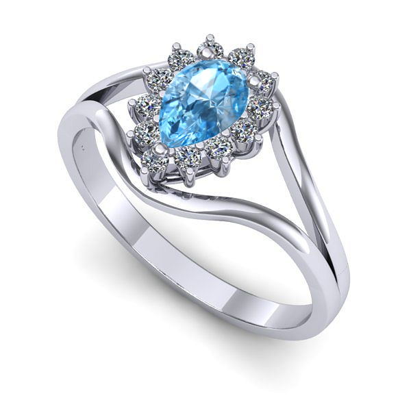 Inel din aur alb cu topaz blue