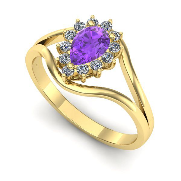 Inel de logodna din aur galben cu ametist