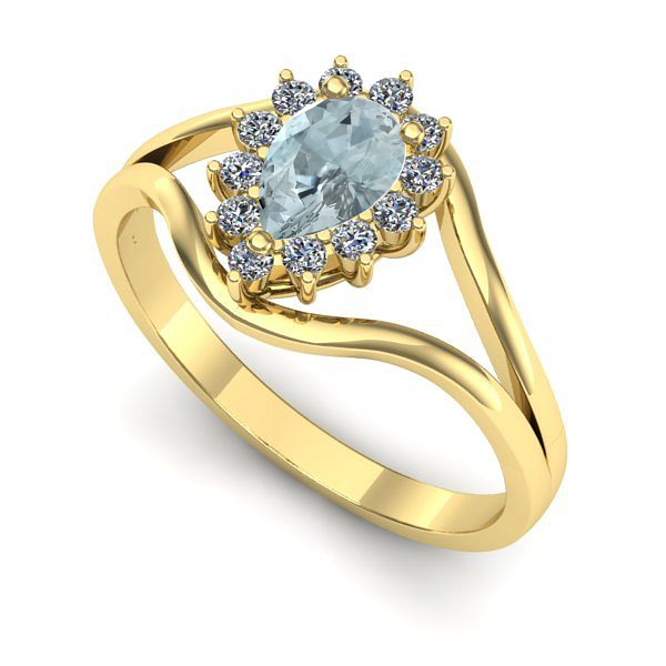 Inel de logodna din aur galben cu aquamarin