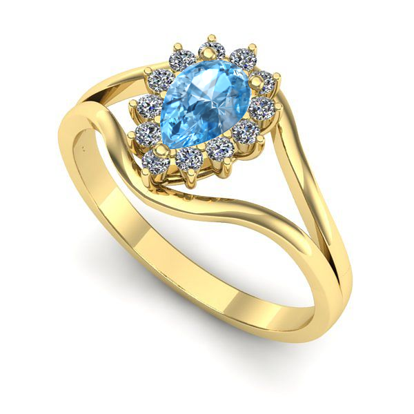 Inel de logodna din aur galben cu topaz blue