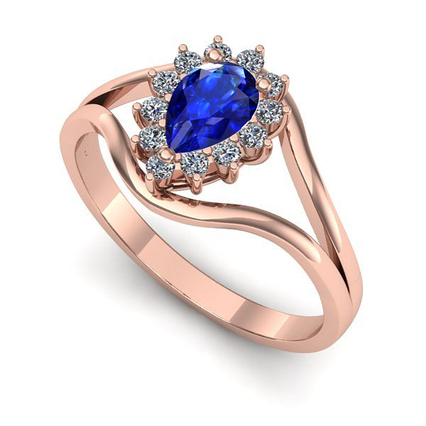 Inel de logodna din aur roz cu safir