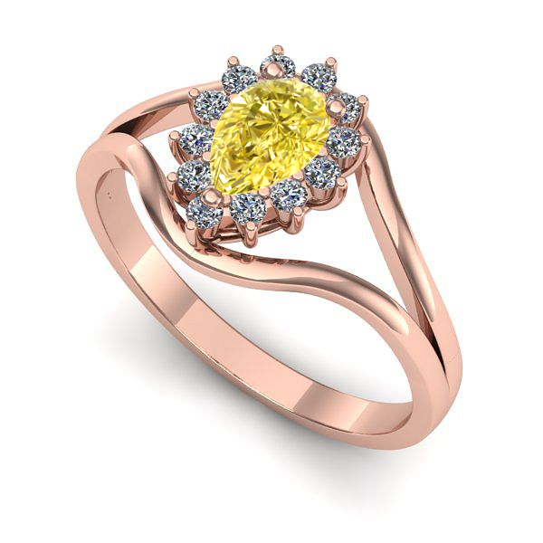 Inel de logodna din aur roz cu safir galben