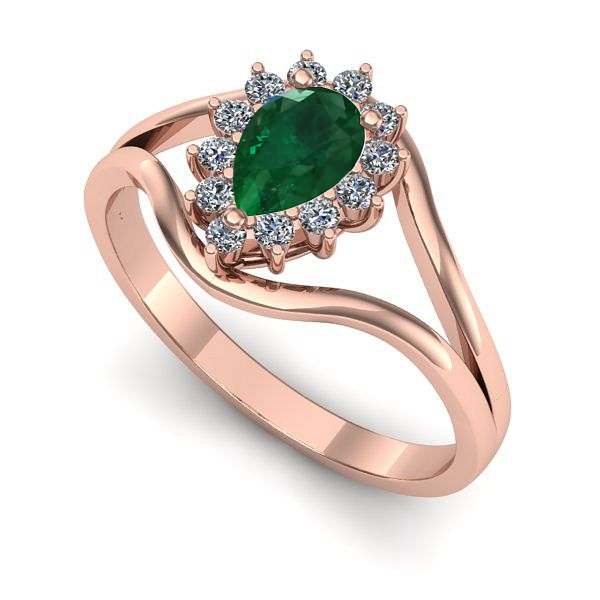 Inel logodna din aur roz cu smarald