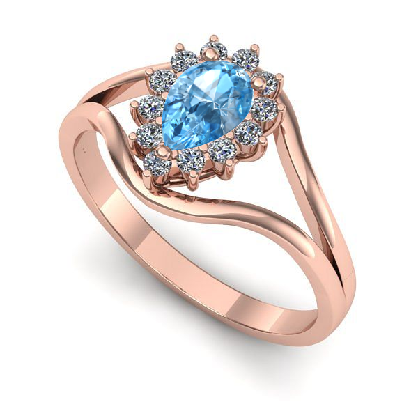 Inel logodna din aur roz cu topaz blue