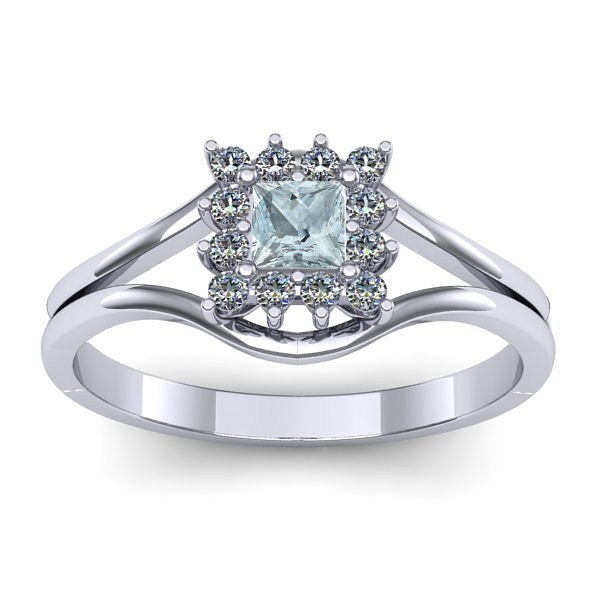 Inel logodna cu aquamarin patrat