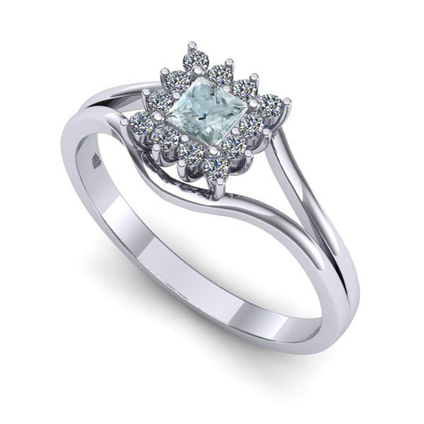 Inel din aur alb cu aquamarin