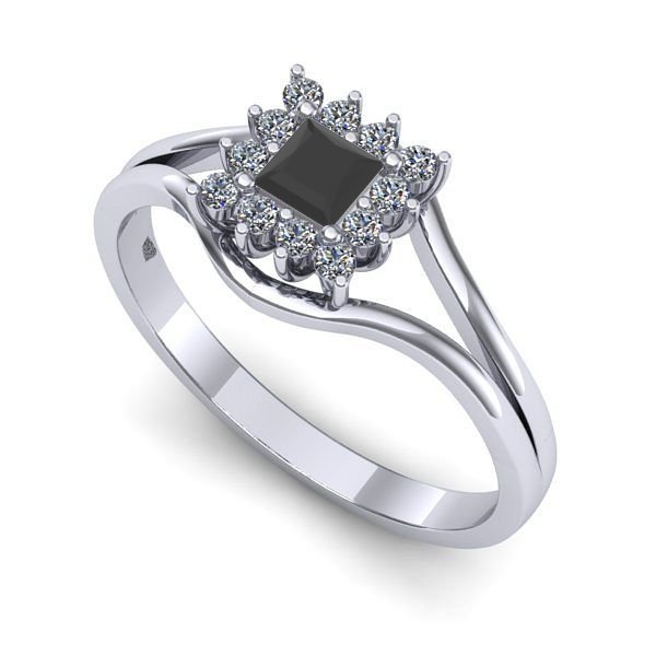 Inel logodna din aur alb cu diamant negru