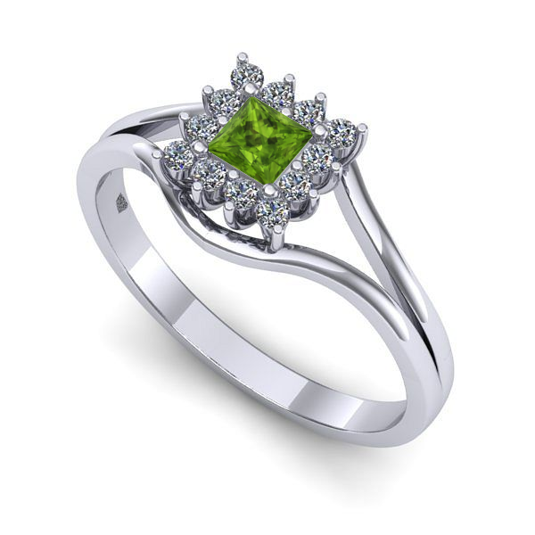 Inel logodna din aur alb cu peridot