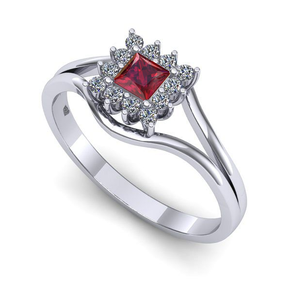 Inel logodna din aur alb cu rubin