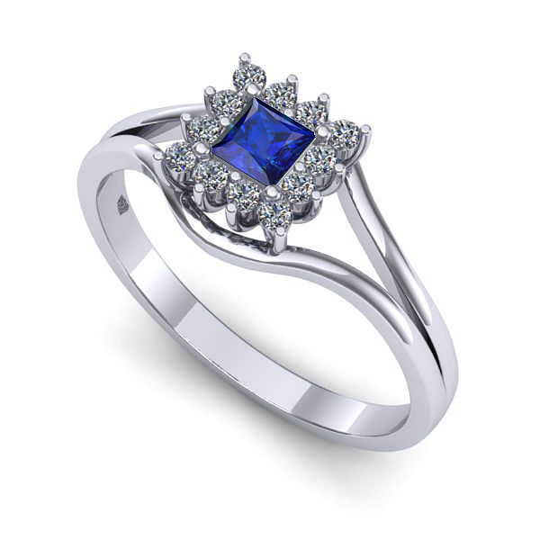 Inel de logodna din aur alb cu safir